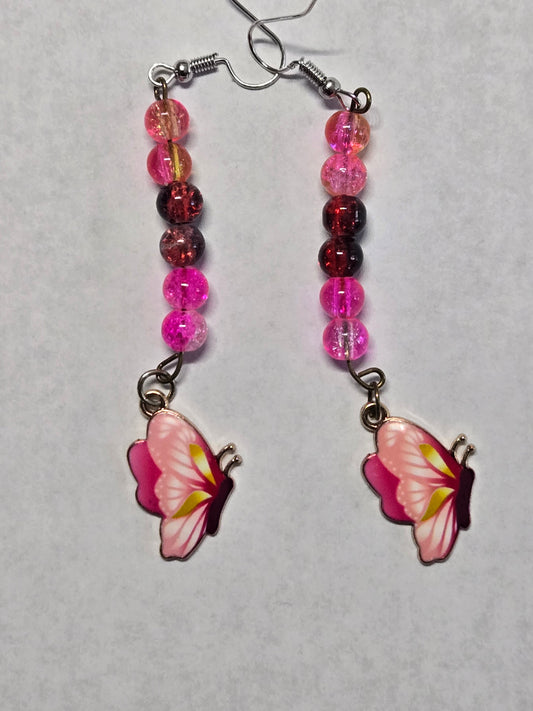Dangle Butterfly Earrings- Flamingo