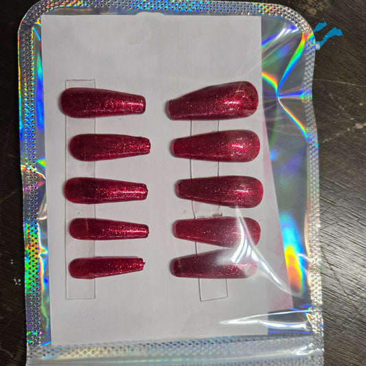 Press-On Nails- Glittery Red